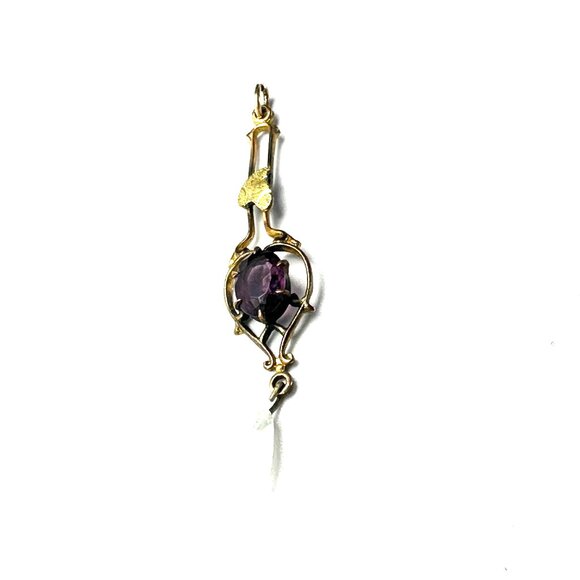 Antique Art Nouveau Amethyst and Opalescent Glass Pendant: Gold Filled Necklace - Picture 9 of 12
